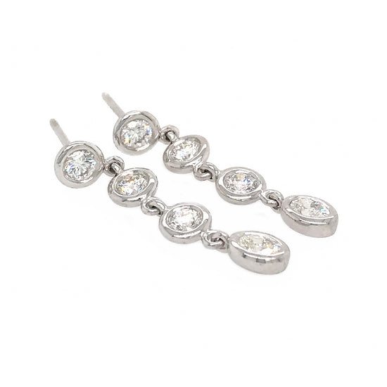 FAB DROPS 14k White Gold Round and Oval Diamond Drop Earrings