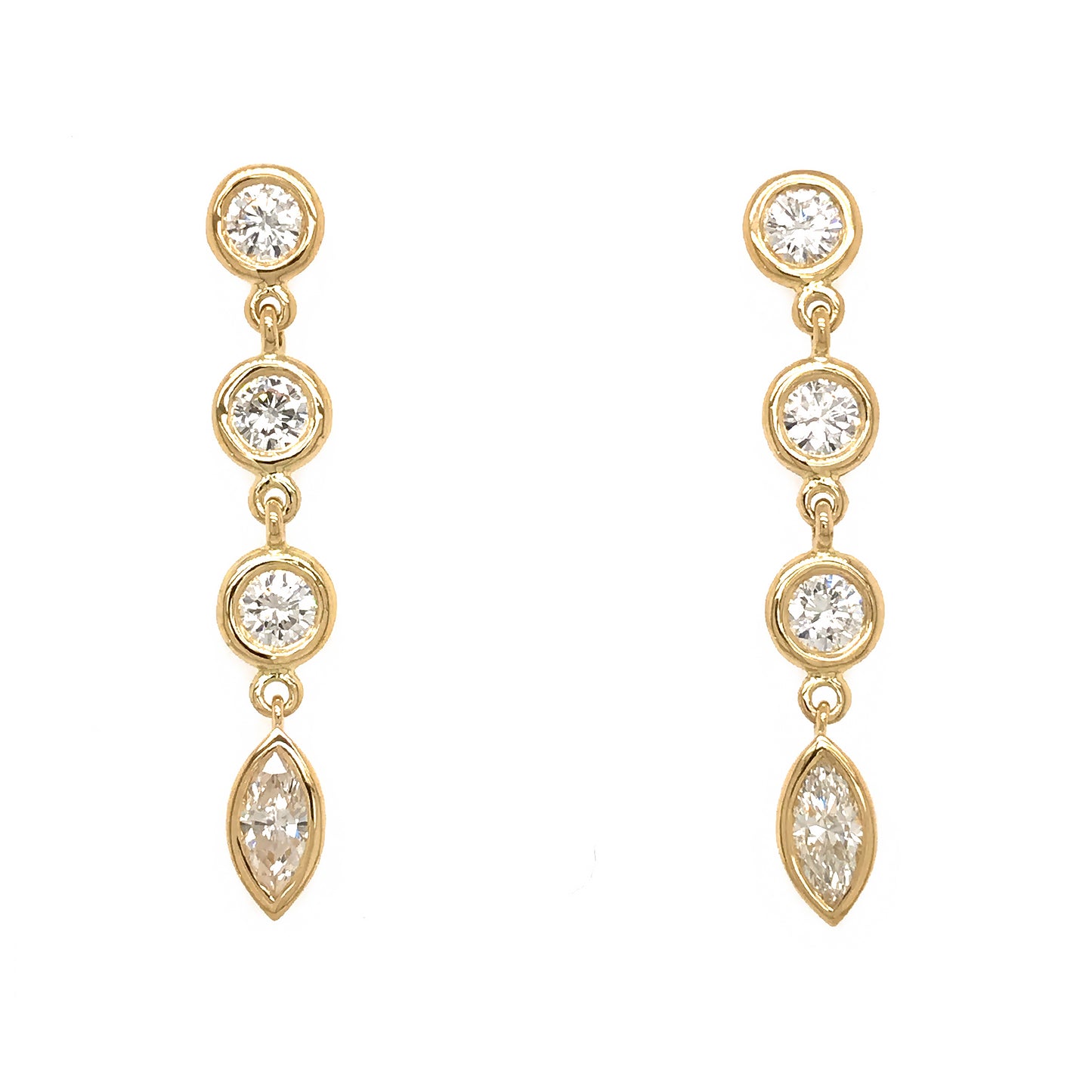 FAB DROPS 18k Yellow Gold Round and Marquise Diamond Drop Earrings