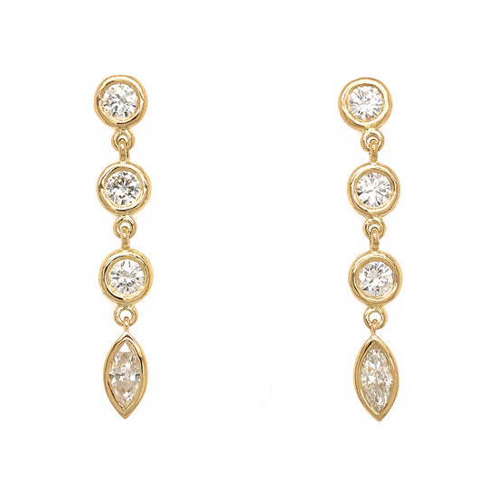 FAB DROPS 18k Yellow Gold Round and Marquise Diamond Drop Earrings