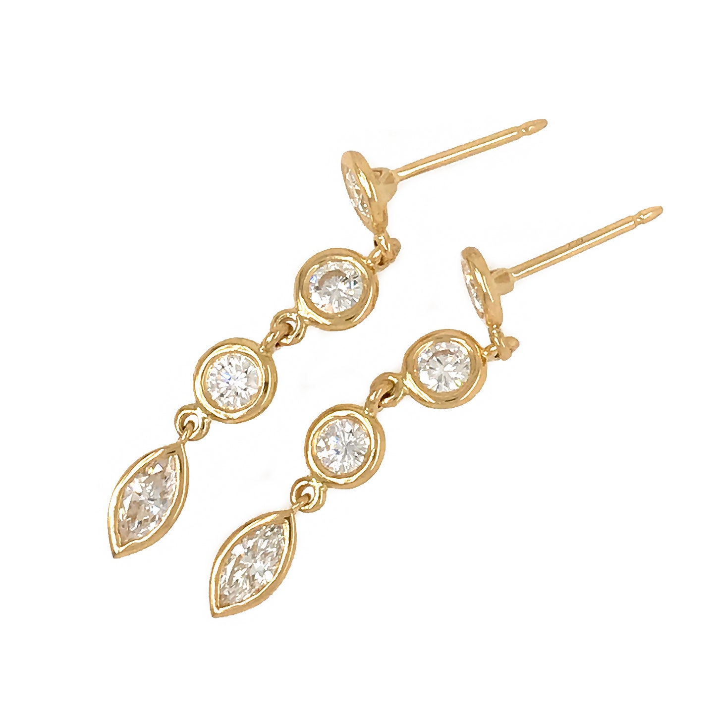 FAB DROPS 18k Yellow Gold Round and Marquise Diamond Drop Earrings