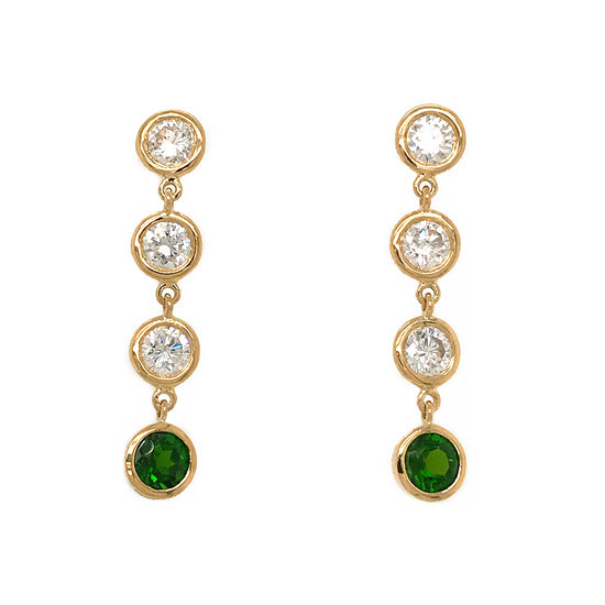 FAB DROPS 18K Yellow Gold Round Diamond and Chrome Diopside Drop Earrings