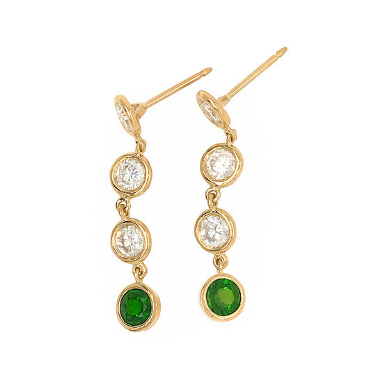 FAB DROPS 18K Yellow Gold Round Diamond and Chrome Diopside Drop Earrings