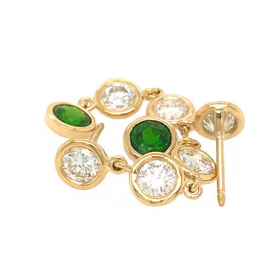 FAB DROPS 18K Yellow Gold Round Diamond and Chrome Diopside Drop Earrings