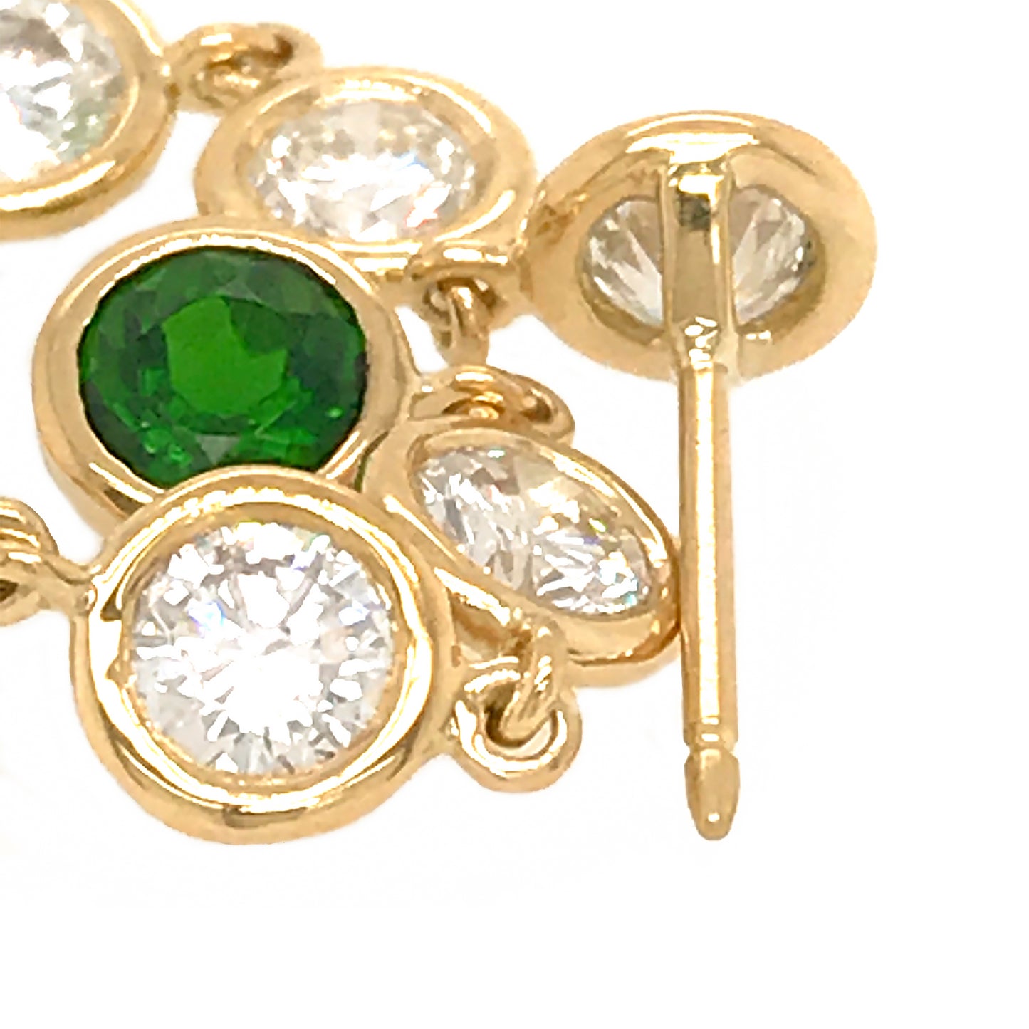 FAB DROPS 18K Yellow Gold Round Diamond and Chrome Diopside Drop Earrings