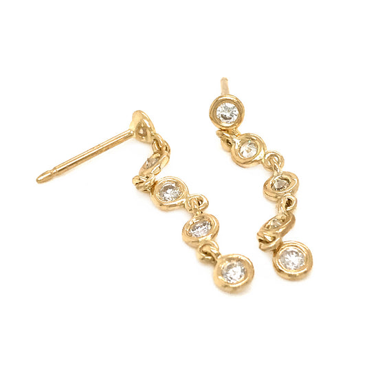 FAB DROPS 18K Yellow Gold Round Diamond Drop Earrings