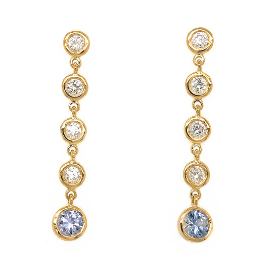 FAB DROPS 18K Yellow Gold Diamond and Light Blue Ceylon Sapphire Drop Earrings