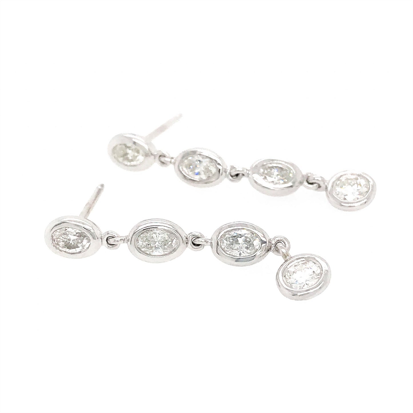 FAB DROPS 14k White Gold Oval and Round Diamond Drop Earrings
