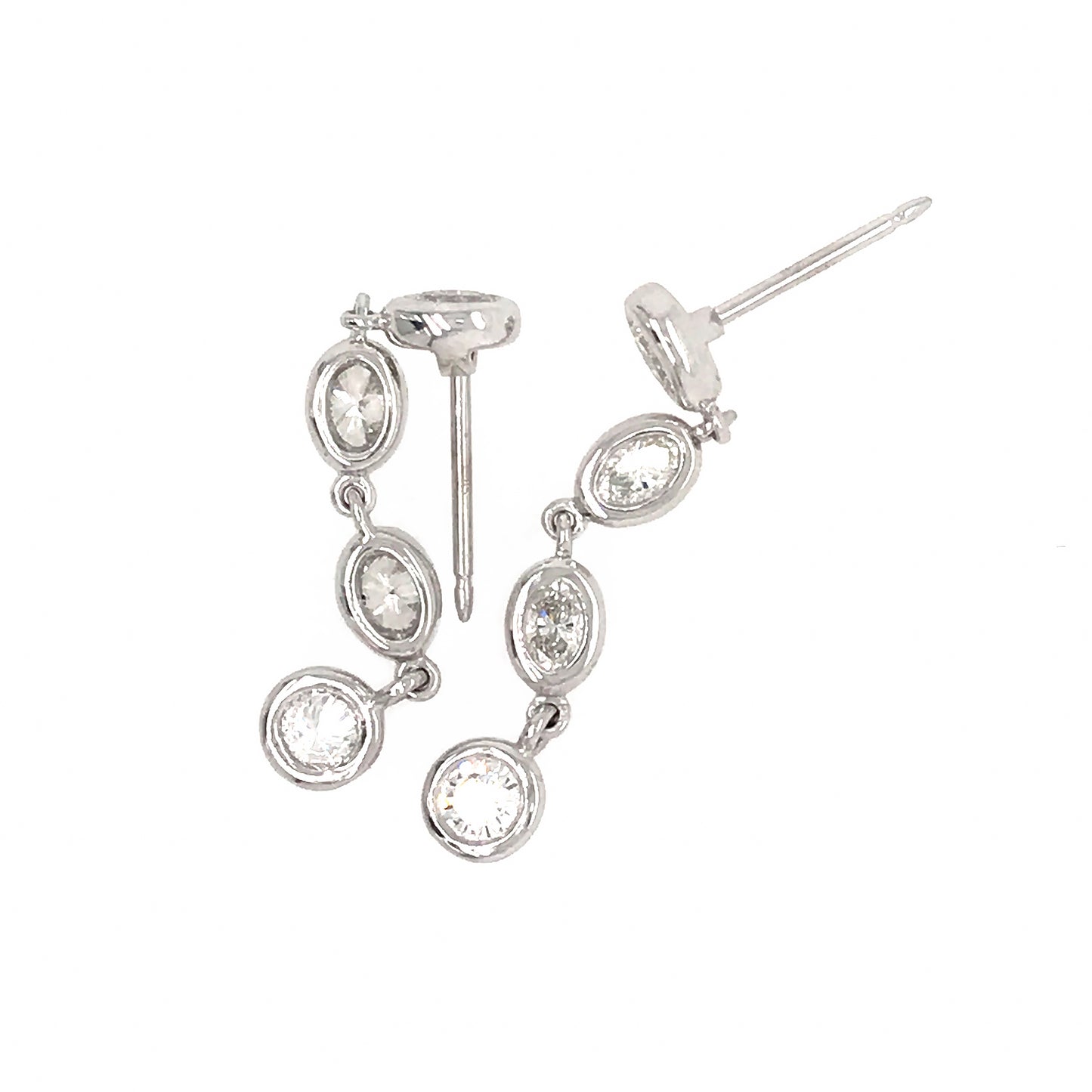 FAB DROPS 14k White Gold Oval and Round Diamond Drop Earrings